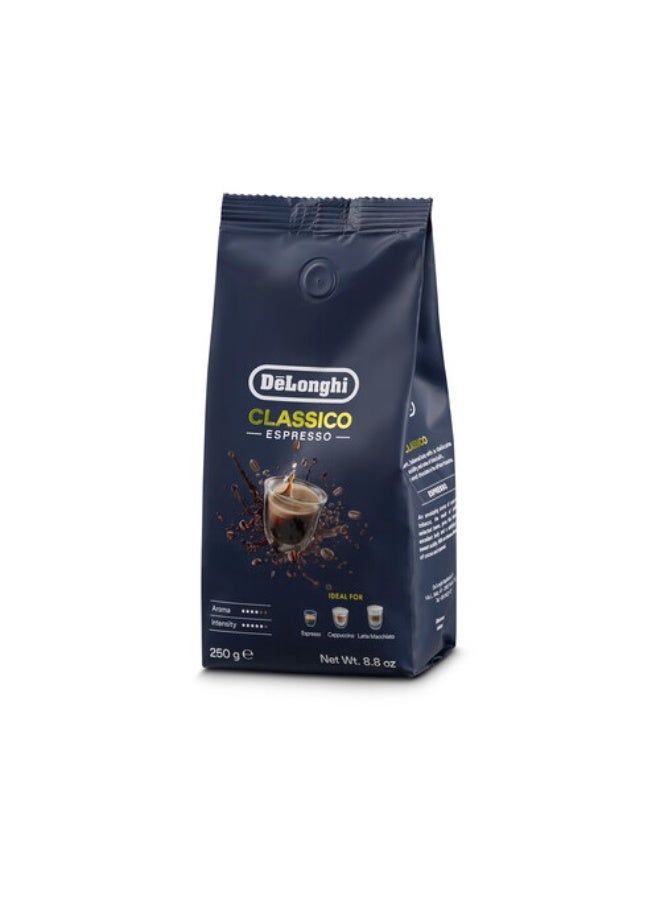 De'Longhi Classico Espresso Coffee Beans 250g, Medium Roast Blend, Arabica & Robusta, Cocoa & Chocolate Notes – DLSC600 - Image 1